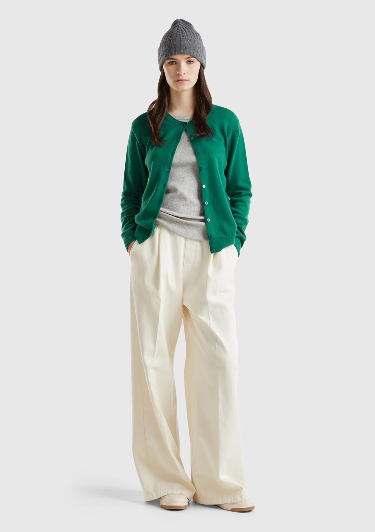 United Colors of Benetton Damski sweter rozpinany, Zielony, M