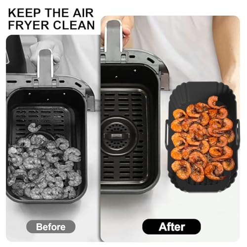 Image of Silicone Air Fryer Liners 2 Pack, Reusable Compatible for Ninja Foodi DZ201, DZ401, DZ550, DZ302, COSORI 9QT, Chefman, Instant, and 6-in-1 8-10QT Dual Baskets