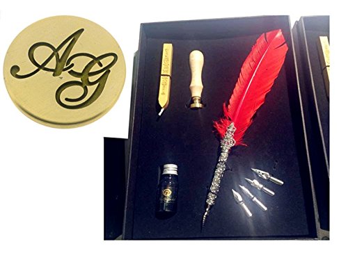 Coffret cadeau plume et sceau de cire initiales pour amoureux d'écriture