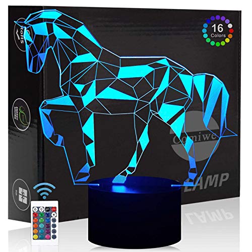 Comiwe Cheval 3D Illusion Veilleuse Jouets,Décor de Maison LED Lampe de Chevet Table,Tactile &...