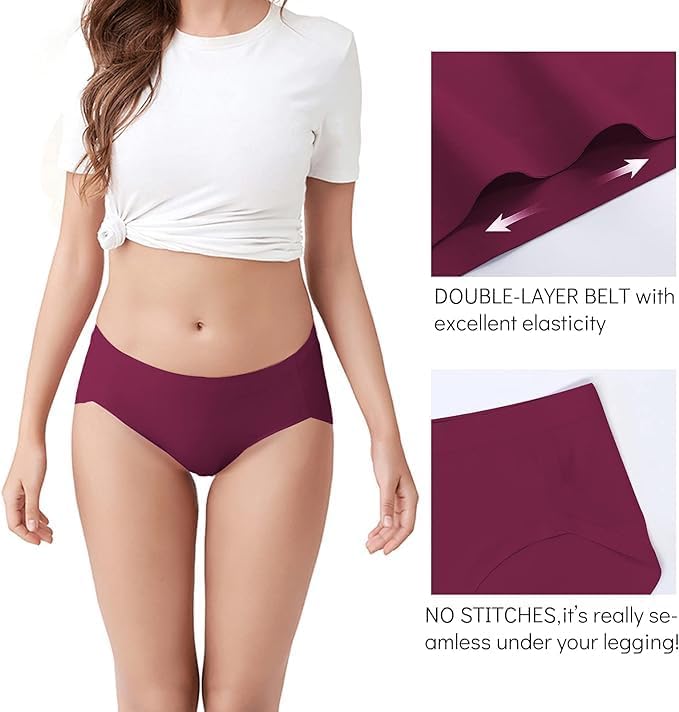 Image of LOURYN KOULYN No Show Underwear for Women Seamless High Cut Briefs Mid-Waist Soft No Panty Lines,Pack of 5