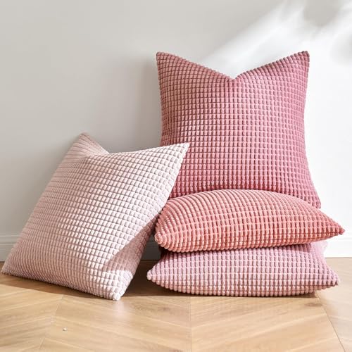 MIULEE Rosa Serie Dekorative Kordsamt Kissenbezug 60x60 4er Set Sofakissen – Ansicht 5