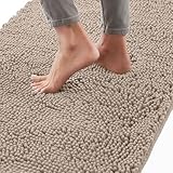 GORILLA GRIP Bath Rug Mat, Thick Soft Absorbent Chenille, Quick Dry Microfiber Mats, Rubber Backing Machine Washable Shower Floor Rugs, Bathmat Runner, Bathroom Home Decor Accessories, 24x17, Beige