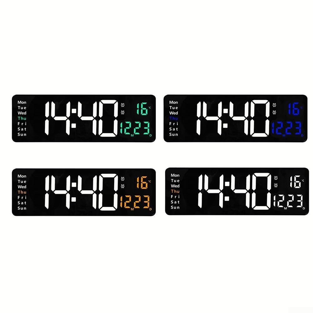 Grande sveglia digitale a LED da parete con calendario e visualizzazione della temperatura, luminosità regolabile a 10 livelli, telecomando, formato 12/24 ore, decorazione per interni per