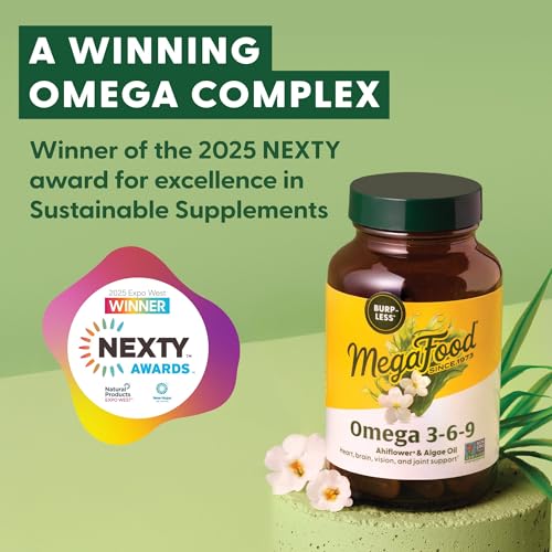 megafood vegan omega 3 6 9 - burp-less supplement - 600 mg plant-based omega-3 amp 150 mg dha per serving - heart brain vision amp joint support