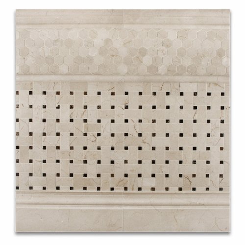 Crema Marfil Polished Basketweave Mosaic Tile W/ Emperador Dark Dots - Box Of 5 Sq. Ft. #TOP4