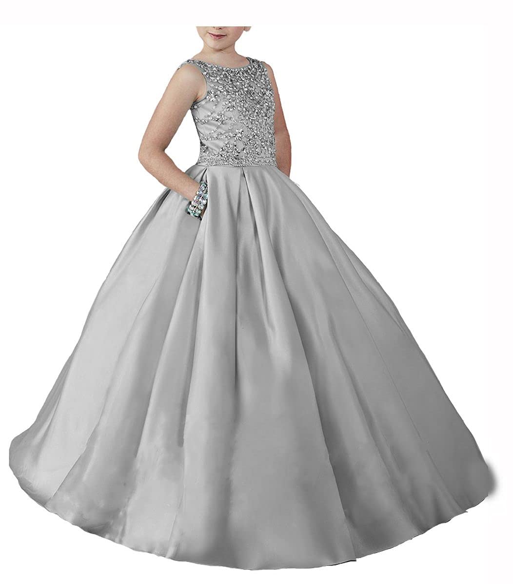 TuanYuan Little Girls Beaded Sheer Neck Kids Children Christmas Birthday Pageant Prom Dance Ball Dresses