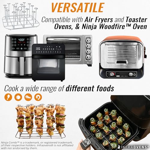 INFRAOVENS Air Fryer Rack for Ninja Woodfire Pizza Oven, 8-in-1 Outdoor Oven, Smoker, Stainless Steel Accessories for OO100 OO101 OO101B, Airfryer Skewer Stand, Kabobs and Rib Barbecue BBQ Rack - Thumbnail 2