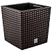 Produktbild Prime Garden® SquarePot Rattan Blumentopf Topf aus Kunststoff mit Einsatz zum Haus, Garten, Terrasse, Veranda - Quadratisch Wetterresistent Frostbeständig (17 x 17 x 17 cm, Umbra)