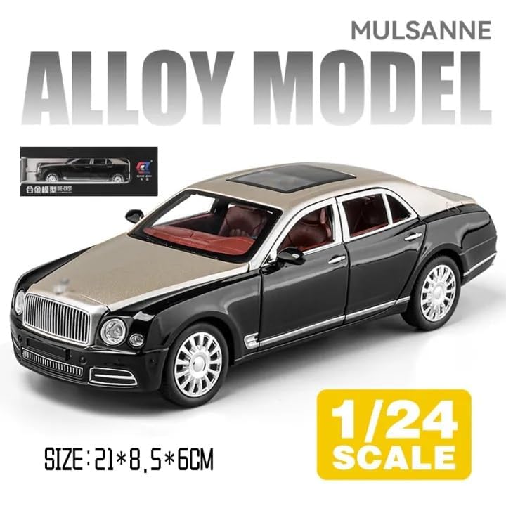 Image of 1:24 Scale Bentley mulsanne Toy Car | Metal Pullback Diecast Car for Kids with Openable Doors, Sound, Light Effects Toy for Car Enthusiasts (Color As Per Available),black