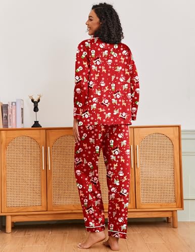 Image of Ekouaer Pajamas for Women Silk Satin Button Down Long Sleeve Pajama Sets