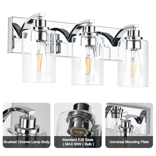 Image of 3-Light Bathroom Light Fixtures Modern Chrome Vanity Lights