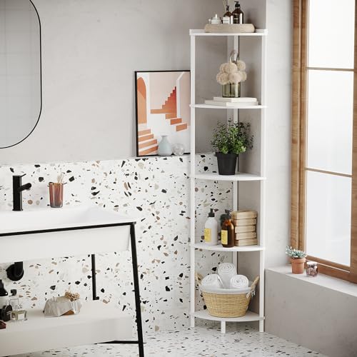 Image of SUNMORY 5 Tier Corner Shelf, 65 inch Tall Corner Shelves for Living Room Decor | Wall Corner Bookshelf, Industrial Display Shelf, Multi Unit Organizer, Narrow Plant Stand for Bedroom Bathroom Small Space