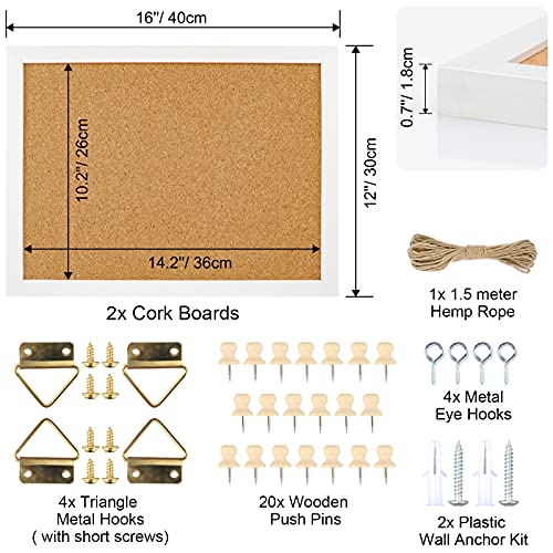 Uquelic 2 Pack Cork Board For Walls, 16’’X 12’’ Pin Boards, Decorative Bulletin Board, Hanging Vision Board For School Office Home Room Decor, With 20 Wooden Push Pins ( White) #TOP1