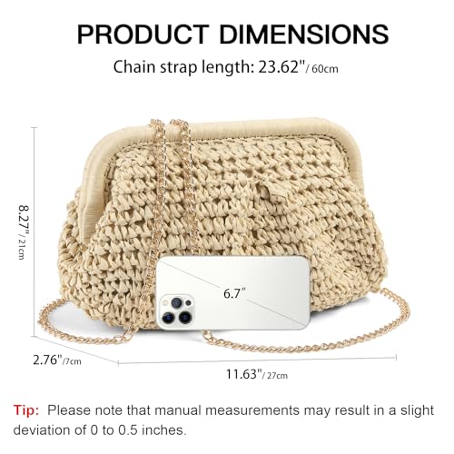 Image of RNIEGA Straw Clutch Purses for Women Cloud Dumpling Pouch Straw crossbody Handbag Summer Beach Woven Shoulder Bags