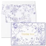Crisky Purple Floral Thank You Cards with Envelopes, 50 Pack Lavender Wedding Thank You Notes Bulk for Bridal Shower Baby Shower Business Graduation, All Occasion