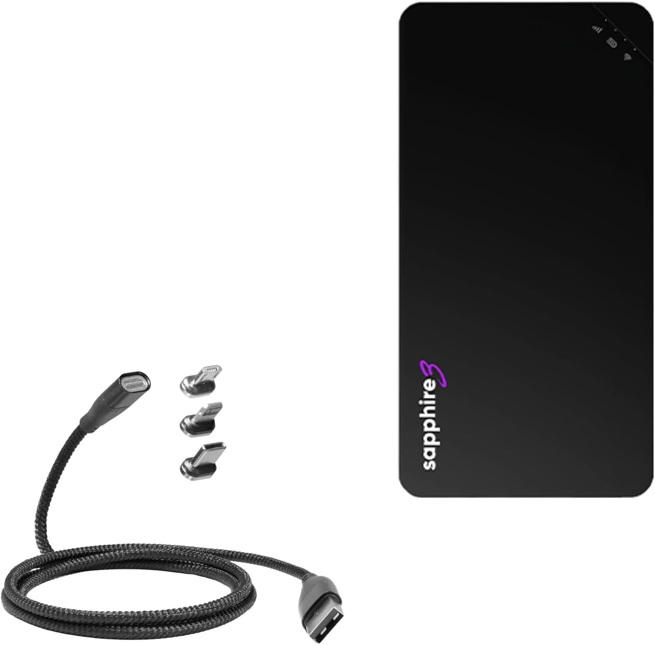 BoxWave Cable Compatible with TravelWifi Sapphire 3 - MagnetoSnap PD AllCharge Cable (100W), Magnet Charging Braided USB Type-C Micro - Jet Black