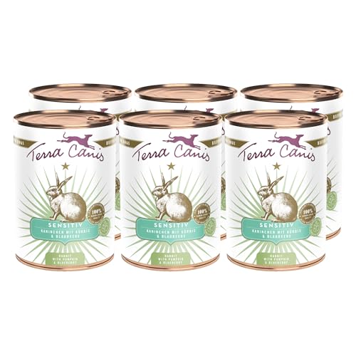 Terra Canis Kaninchen, Kürbis & Blaubeere - Sensitiv Nassfutter, 6x400g I Premium Hundefutter für verdauungssensible Hunde I Allergenfrei, getreidearm & leicht verdaulich