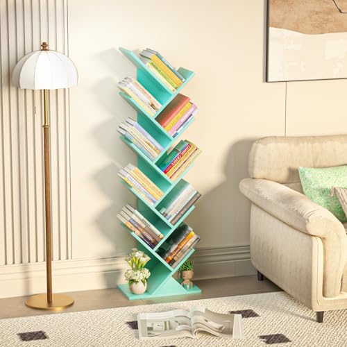 Estantería de árbol verde 10 niveles para libros estantería de madera salón 8