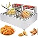 Frytownica 10L + 10L Frytkownica ze Zdejmowanym Koszem i Profesjonalnym Elementem Grzewczym, Do Domu i Komercyjnego Nierdzewny 2 × 2500 W z Timerem