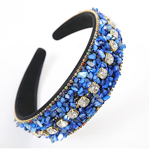 Gmmidea Rhinestone Women Headband Sparkle Diamond Crystal Headband Padded Wide Hairband Glitter Hair Accessories For Women Girls Royal Blue #TOP1