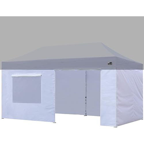 Eurmax USA Full Zippered Walls for 10 x 20 Easy Pop Up Canopy Tent,Enclosure Sidewall Kit with Roller Up Mesh Window and Door 4 Walls ONLY,NOT Including Frame and Top（White）
