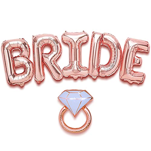 Giant, 40 Inch Bride Balloons Rose Gold - Diamond Rose Gold Ring Balloon, 28 Inch | Foil Bride Balloon for Bride Decorations | Bride Letter Balloons for Bachelorette Party Decorations, Engagement