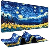 Mouse Pad Gaming - Desk Mat for Keyboard and Mouse - Van Gogh Starry Night Large Mouse Pads for Desk, Desks Pad Mat(35.4" X 15.7") with Non-Slip Base, Gaming Mousepad for Game, Office and Home