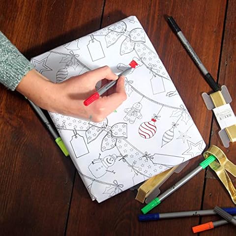 eatsleepdoodle Colour-in Christmas Wrap - Colour Your Own Festive Wrapping Paper with Snowflakes, Baubles, Santa Stockings, Christmas Trees, Traditional Snowman and Gingerbread Man Cover