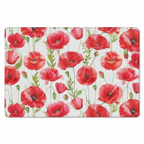 Floral Red Antifatigue Kitchen Bath Door Mat Cushioned Runner Rug,Washable Welcome Floor Sink Mat,Waterproof & Non-Slip Kitchen Standing Doormat,astoral Country French Botanical Flower Plant 20