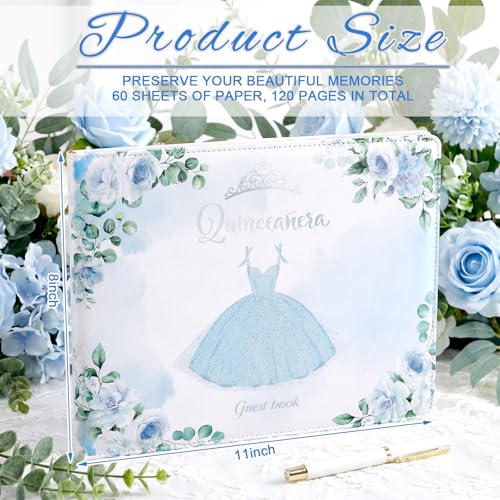 Image of MotiMind Quinceanera Guest Book with Pen 11 x 8 Inch Libro De Firmas Para 15 Anos Quinceanera Leather Hardcover Signature Book Guest Sign in for 15th Party Favors Decoration(Blue,Skirt)
