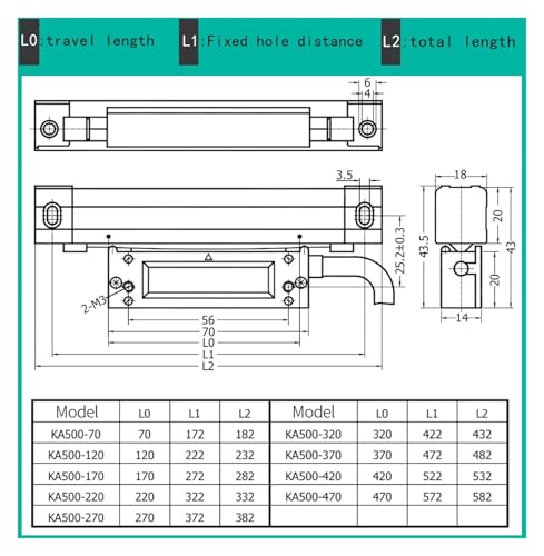 Escala lineal KA-500 70mm~420mm 5μm 0.005mm 5V TTL miniatura 3