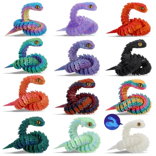 Image of 12Pcs 12in 3D Printed Snake Toys Flexible 3D Printed Animals
