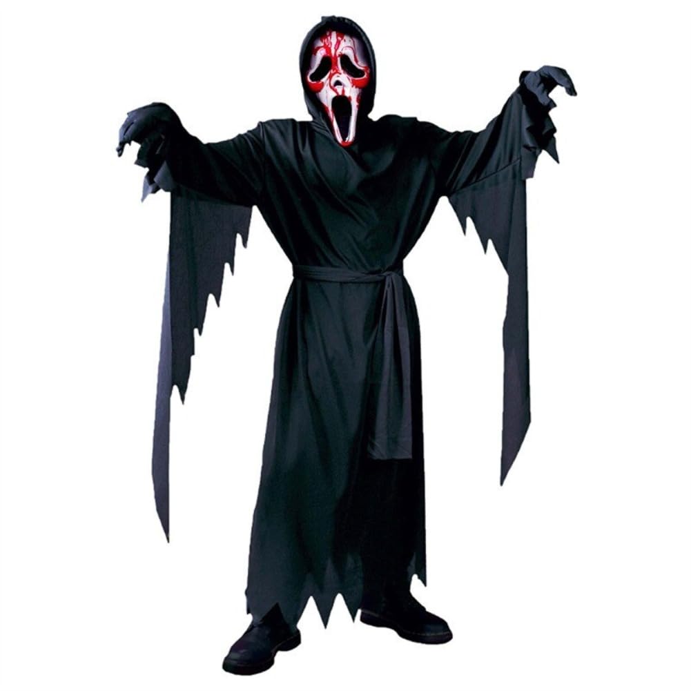 HVFGXY Scream Costume for Adult Ghostface Outfit&Gloves&Belt&Mask Halloween Costumes Scary Terrifier Fancy Dress for Parties Cosplay(Dress& Blood Mask&Knife-Kid S)/(4-6Y)