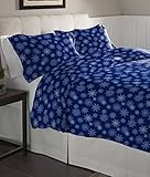 Picture of Pointehaven Flannel Oversized Duvet Set, Full/Queen, Snow Flakes Navy