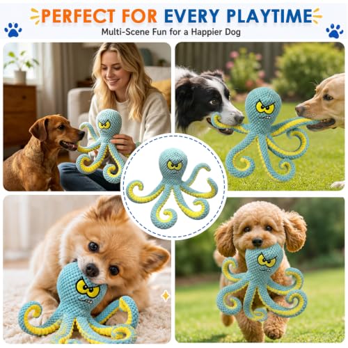 Image of MAXBECK Interactive Octopus Dog Toy, Plush Dog Toy with Crinkle Paper & Squeaker, Tug of War Dog Toy for Small Medium Large Dogs, Soft Dog Chew Toy for Indoor Play, Puppy Training (H-Octopus-Green)