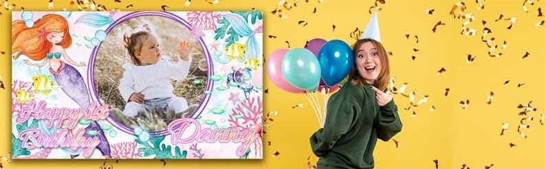 Birthday Backdrop Photo Banner Personalised Mermaid Pink Girl - View #6