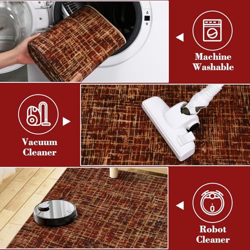 COZYLOOM Washable Rugs 8x10 Rug for Living Room Modern Rug for Bedroom Christmas Red Rug Abstract Large Rug Soft Non Shedding Low Pile Stain Resistant Carpet for Dining Room Classroom 8'x10' Red