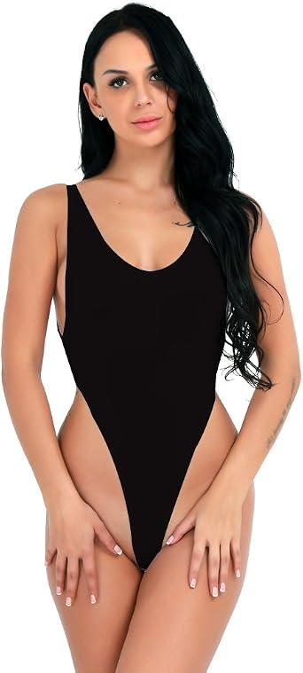 iEFiEL Womens One Piece High Cut Leotard Thong Bodysuit