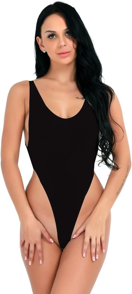 iEFiEL Womens One Piece High Cut Leotard Thong Bodysuit