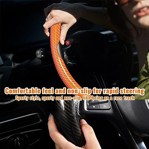 Ziciner Steering Wheel Cover, Car Carbon Fiber Steering Wheel Cover, Anti-Slip Car Wheel Cover Protector for Man and Women, Auto Interior Accessories Universal Fit Most of Cars (Normal, Orange) - Image 5