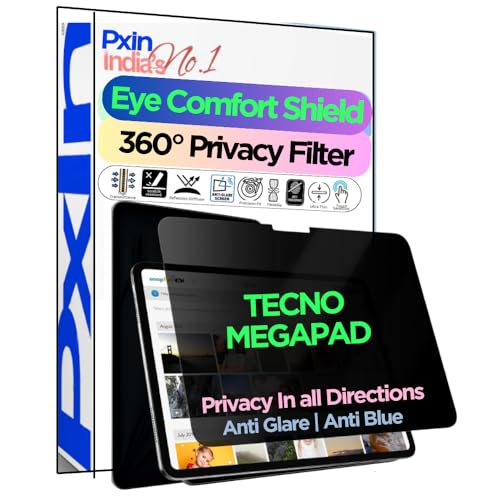 Image of PxIn Tablet Privacy Screen Guard compatible with TECNO MEGAPAD | No.1 | Anti Glare | Anti Blue Light | Anti UV | 4 Way Privacy Filter | 360 Privacy | Eye Protect