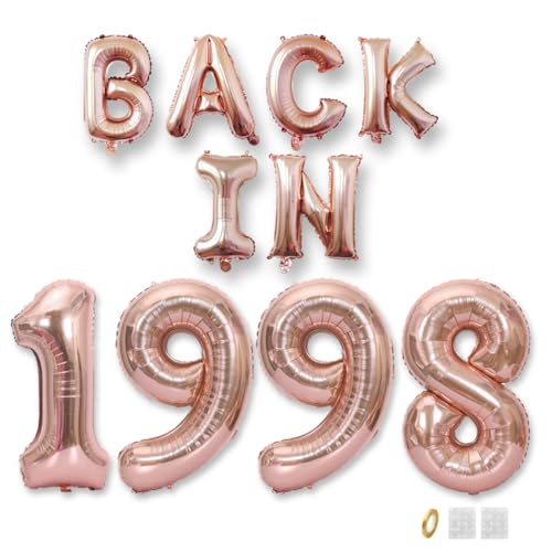 Jurxy Decoración de globos de cumpleaños número 27, color oro rosa, letras de papel de aluminio, globos de letras de feliz cumpleaños, suministros de fiesta para hombres y mujeres, accesorios de