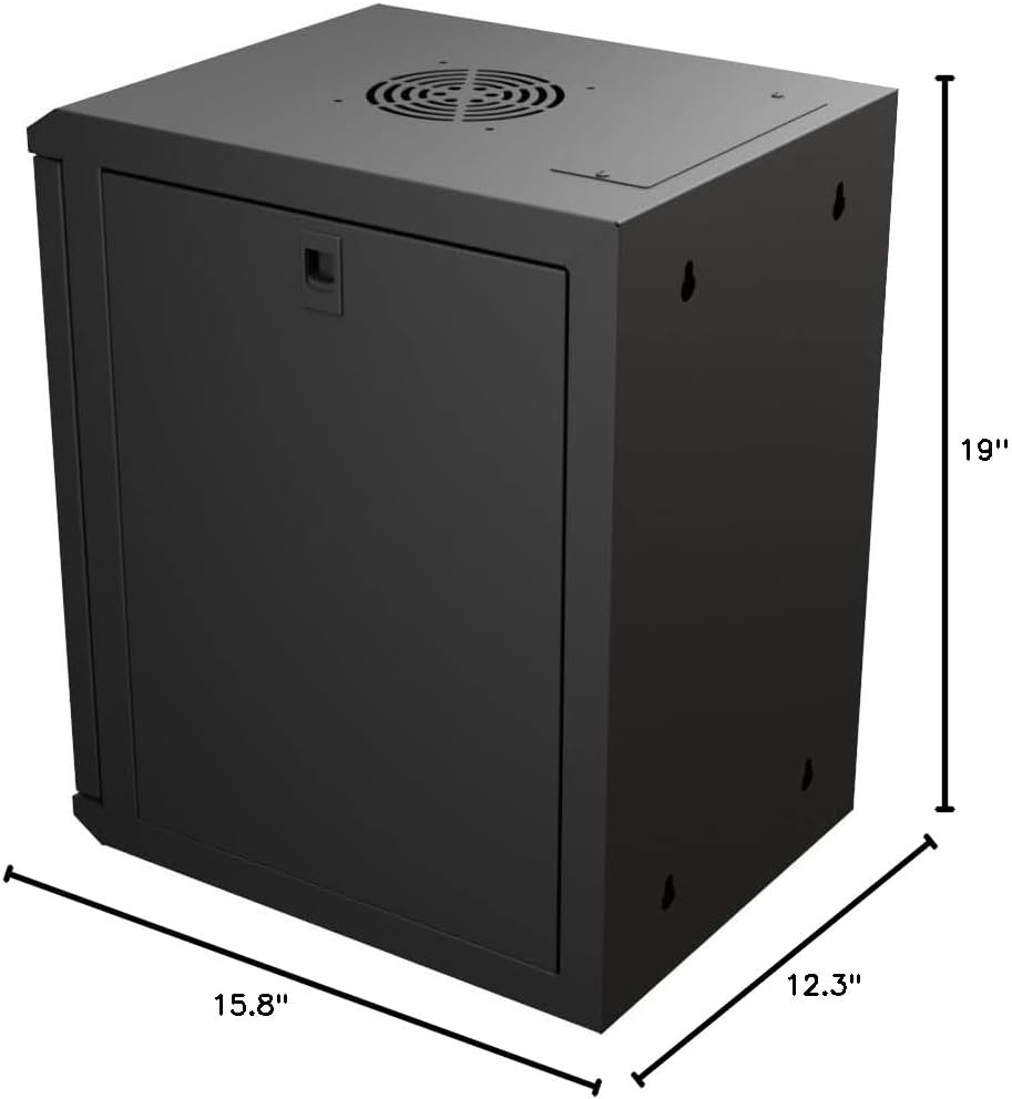 NavePoint 9U 10 Inch Network Server Cabinet, 15.75 inch Deep, Glass Door, Black, Wall Mountable, 2 x Shelves, 1 x Blank Panel