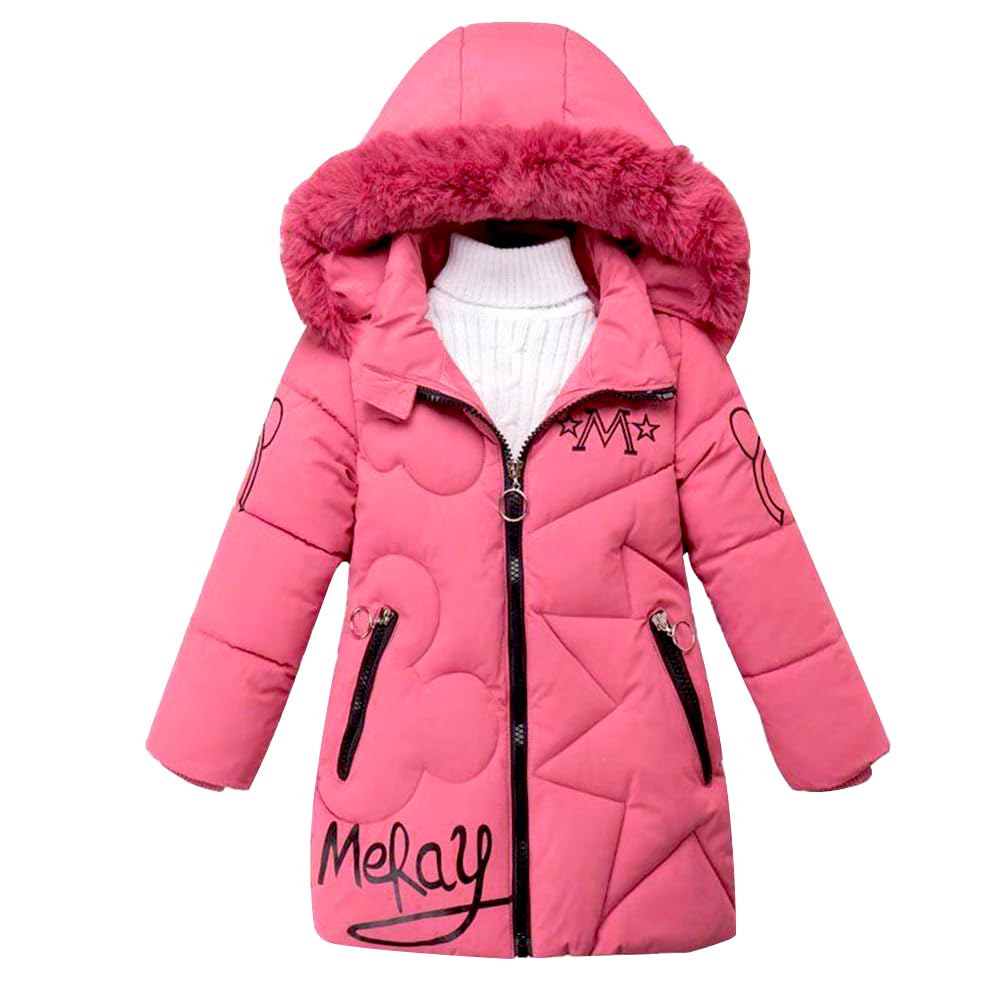 linboo Manteau Fille Doudoune Chaud Veste Hiver Blouson Enfant à Capuche Fourrure mi Long Parka Epaisse Vêtements de Ski