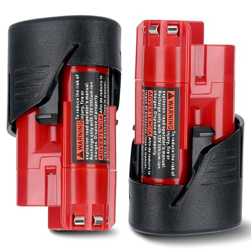 2-Pack 12V Battery Compatible with Mil-waukee 12V Cordless Tools & Heated Jackets, Replacement for 12-Volt Lithium Batteries 48-11-2411, 48-11-2401, 48-11-2420, 48-11-2425, 48-11-2430, 48-11-2412