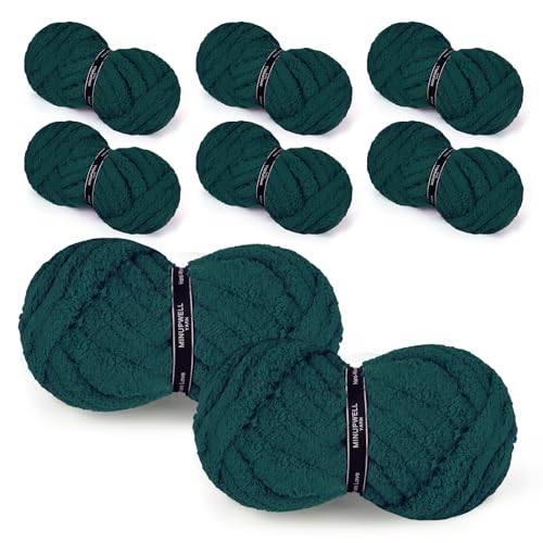 Image of 8 Packs Jumbo Chunky Chenille Yarn - 1820g(64oz) 254 Yards (761ft) Bulky Yarn - Chunky Yarn for Hand Knitting Blanket,Cushions, Pet Bed - Soft and Durable(Dark Green)