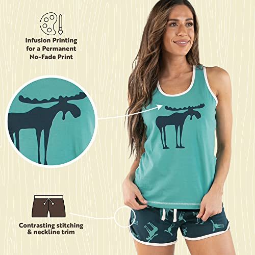 Lazy One Matching Pajamas For Women, Cute Pajama Shorts And Tank Top Set (Funky Moose Blue, X-Small) #TOP5