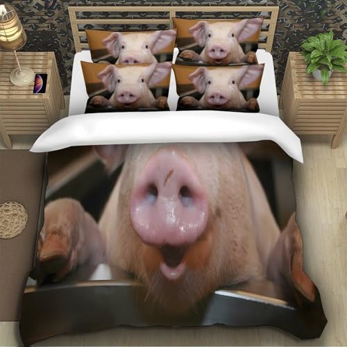 Parure de lit cochon impression 3D haute définition en microfibre premium légère 140x200 - 5