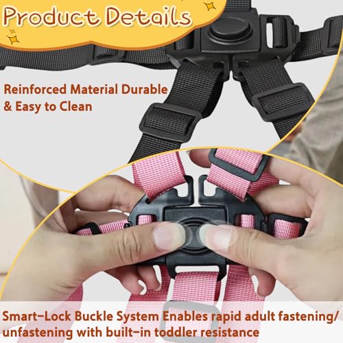 Image of 2 Pcs Black & Pink High Chair Straps, 5 Point Harness Seat Belt for High Chair, Safety Strap Belt for Child Protection, Adjustable and Durable